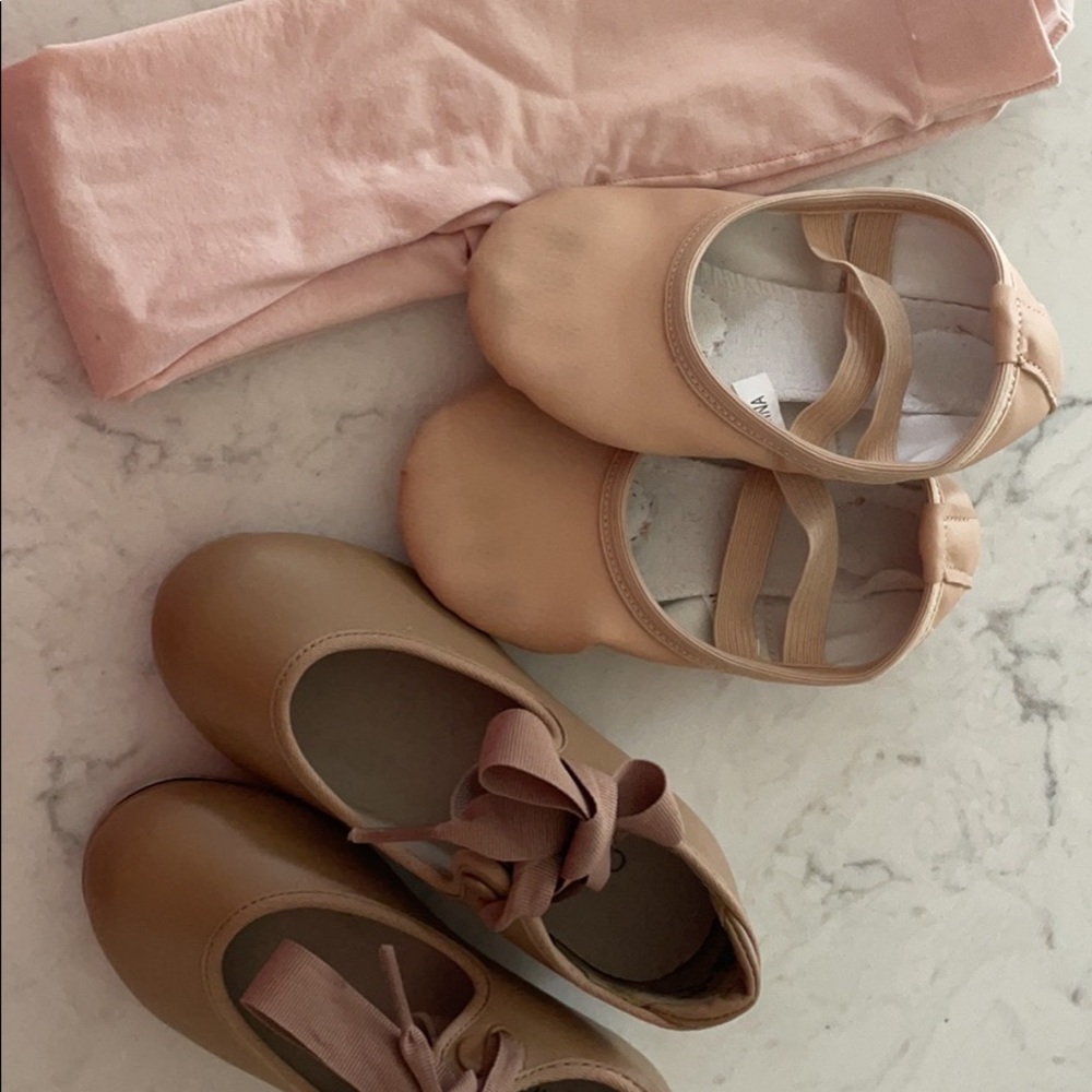 Little girls dance shoes and tights